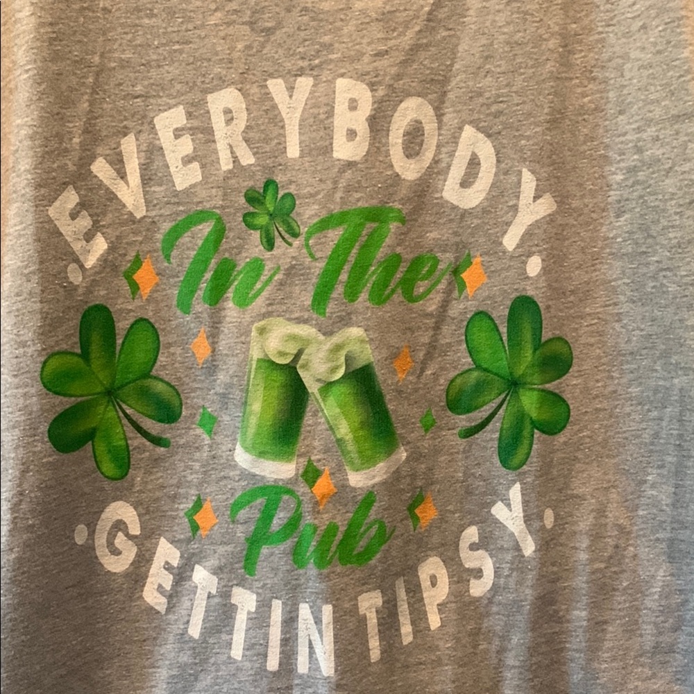 Gray Graphic Tee with Green Shamrocks